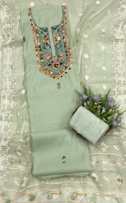130D Mul Cotton Dusty Green Suit Fabric / CKC Mul Cotton