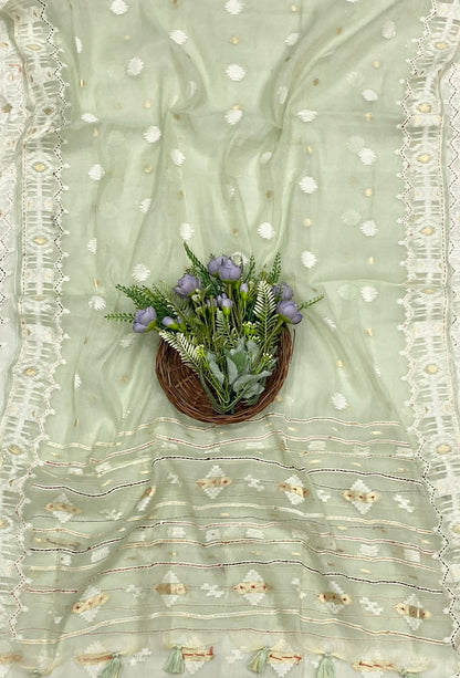 130D Mul Cotton Dusty Green Suit Fabric / CKC Mul Cotton