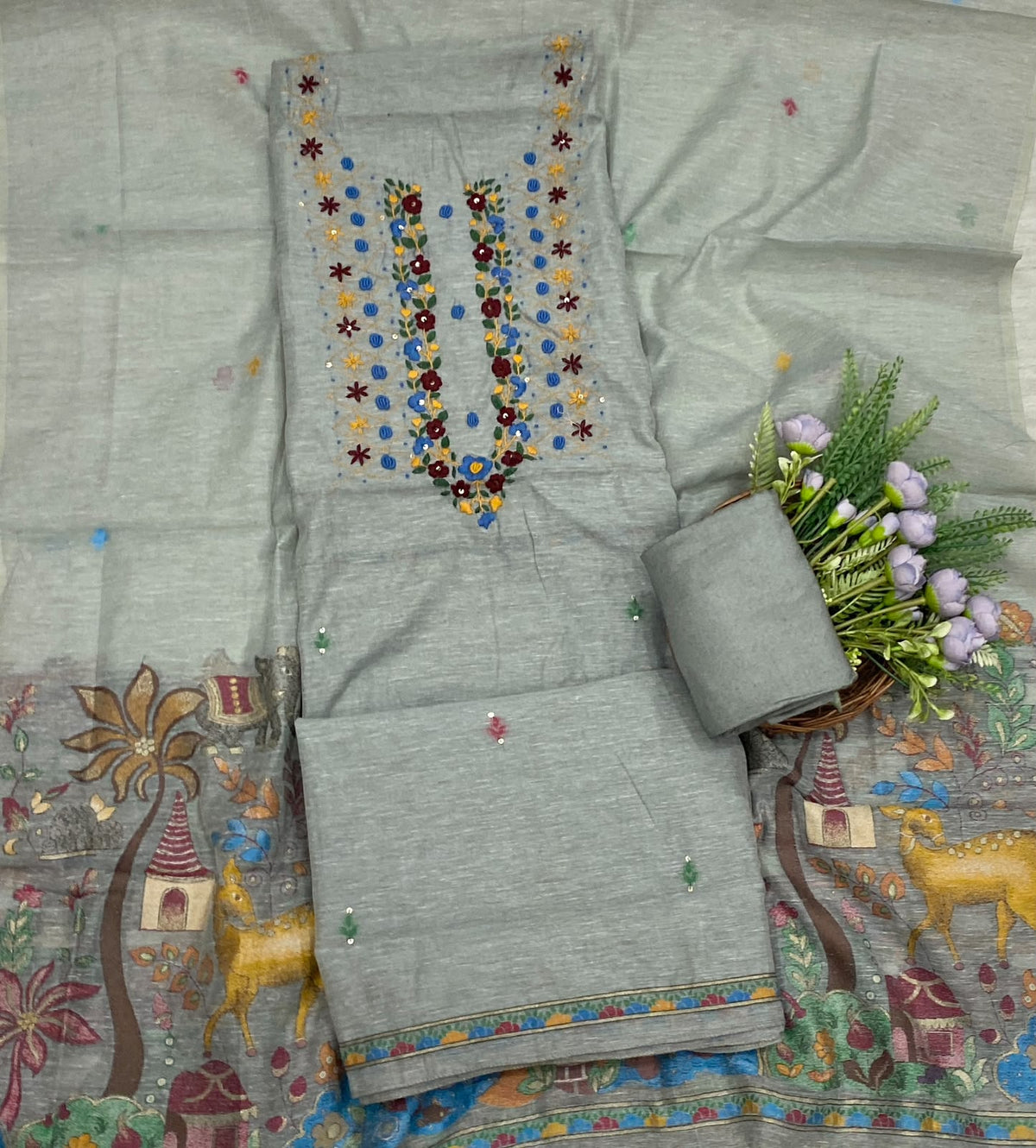153D Mul Chanderi Dusty Ice Blue Suit Fabric/ CKC Mul Cotton