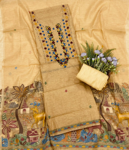 154D Mul Chanderi Dusty Skin Suit Fabric/ CKC Mul Cotton