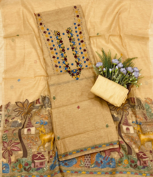 Mul Chanderi Dusty Skin Suit Fabric - Studio CKC