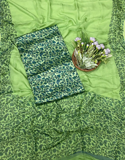 157D Dupion Silk Green Suit Fabric / CKC Banarasi Edit
