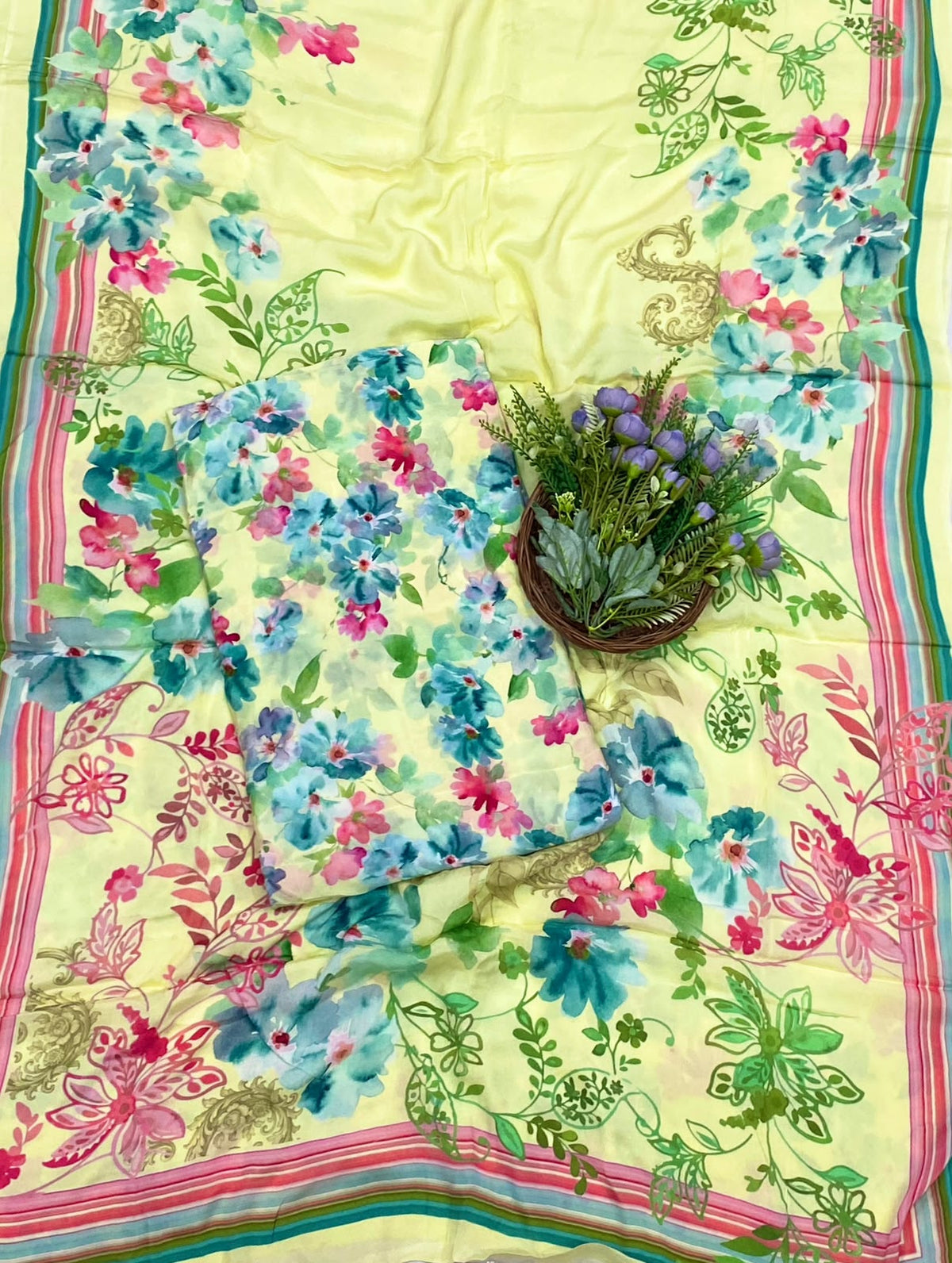 44D Chinon Lemon Green Suit Fabric / CKC Phoolon Ka Ghar
