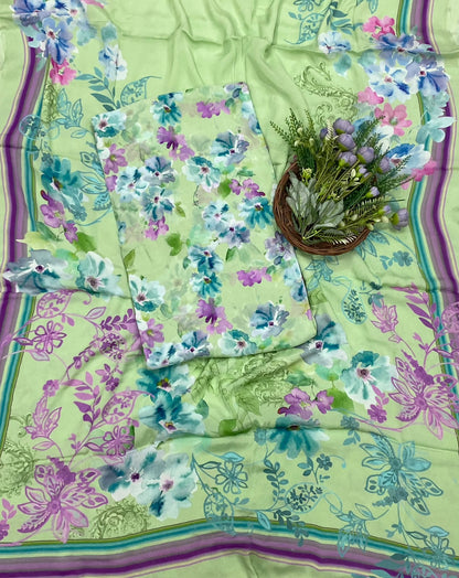 45D Chinon Green Suit Fabric / CKC Phoolon Ka Ghar