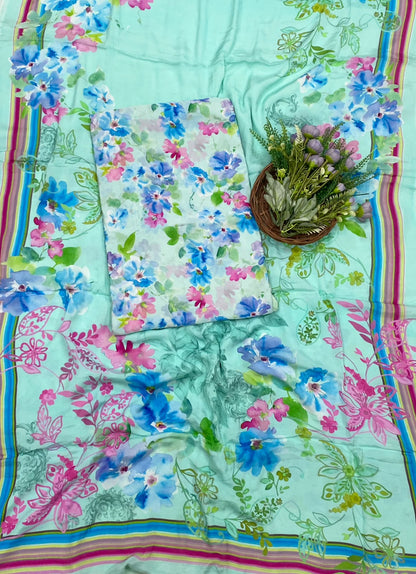 46D Chinon Sky Blue Suit Fabric / CKC Phoolon Ka Ghar