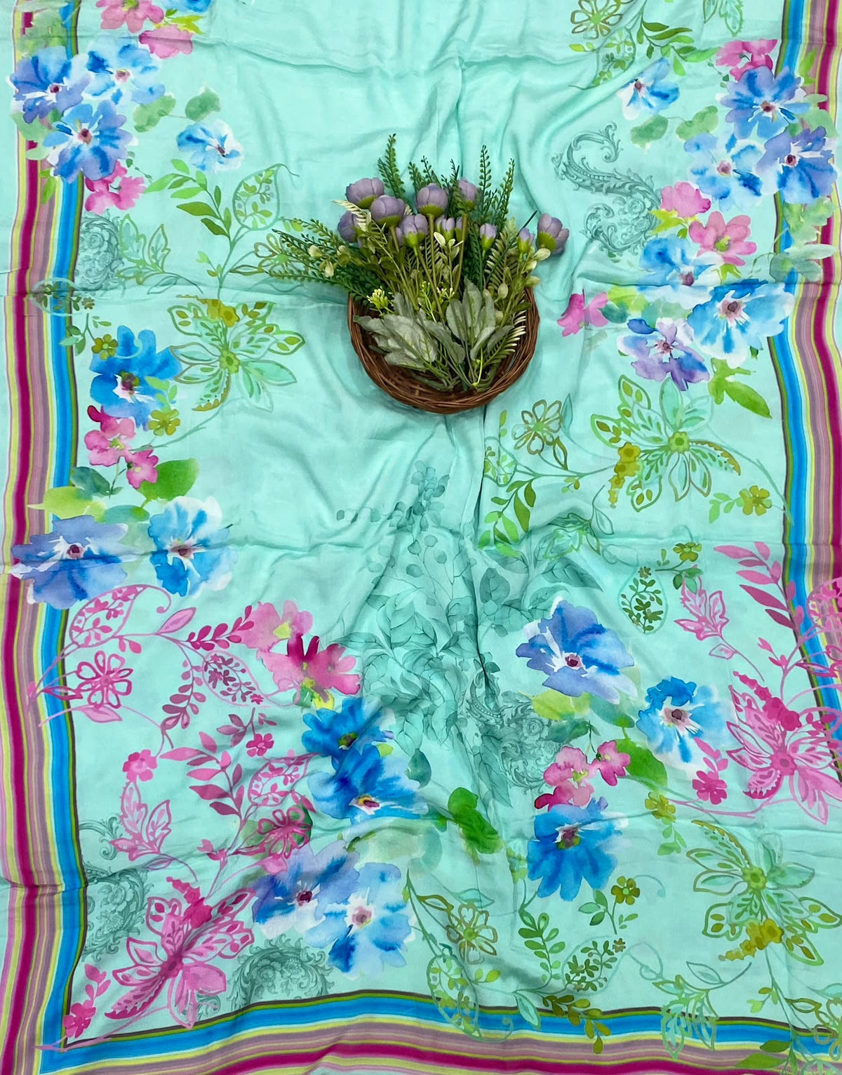 46D Chinon Sky Blue Suit Fabric / CKC Phoolon Ka Ghar