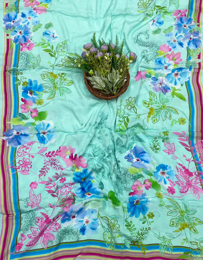 46D Chinon Sky Blue Suit Fabric / CKC Phoolon Ka Ghar