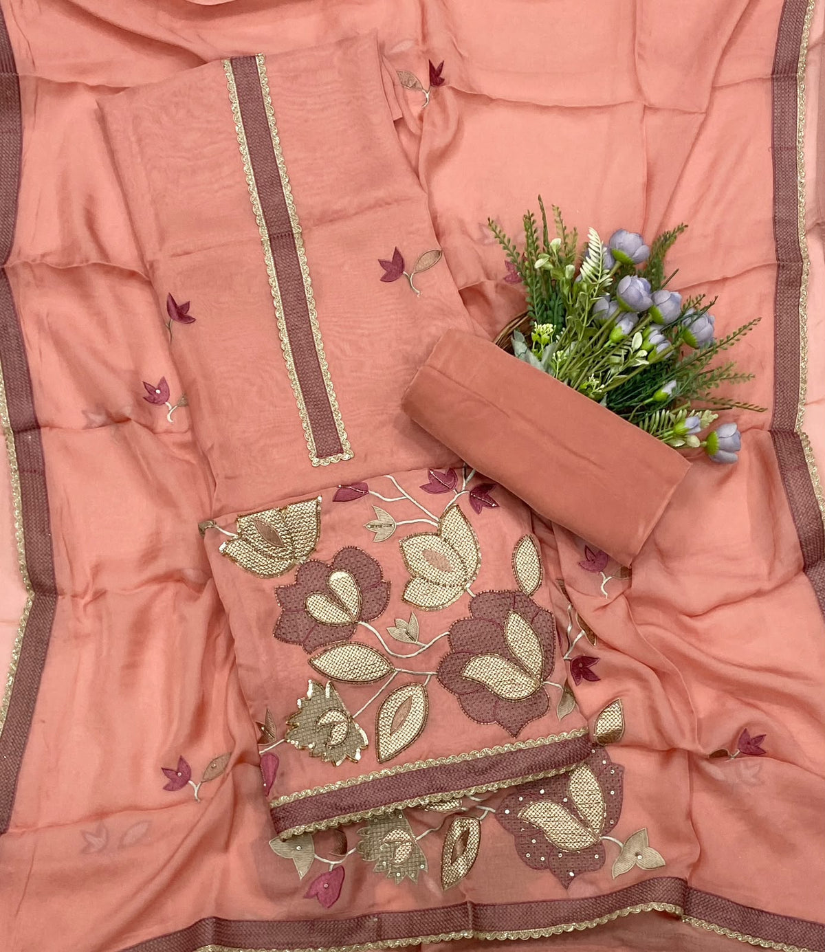 62D Organza Peach Suit Fabric/ CKC Partywear Collection