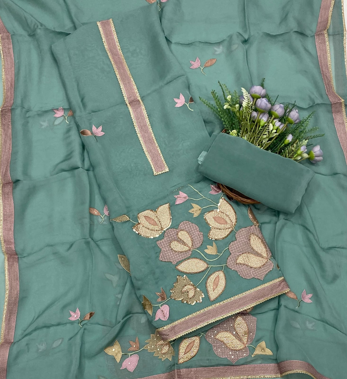 64D Organza Sea Green Suit Fabric/ CKC Partywear Collection