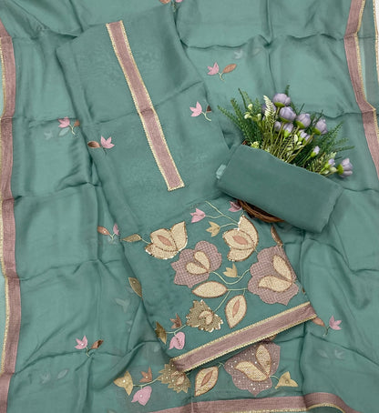 64D Organza Sea Green Suit Fabric/ CKC Partywear Collection