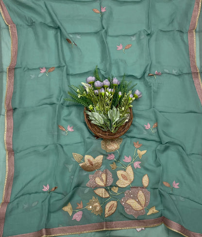 64D Organza Sea Green Suit Fabric/ CKC Partywear Collection