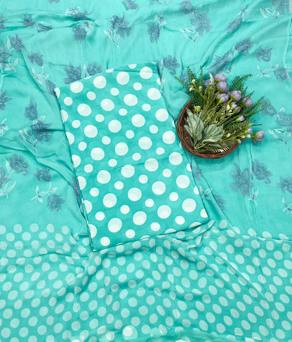 115D Crepe Polka Sea Green Suit Fabric/ CKC Polka Story
