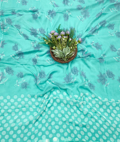 115D Crepe Polka Sea Green Suit Fabric/ CKC Polka Story