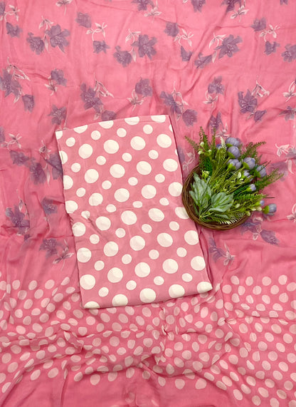 113D Crepe Polka Pink Suit Fabric/ CKC Polka Story