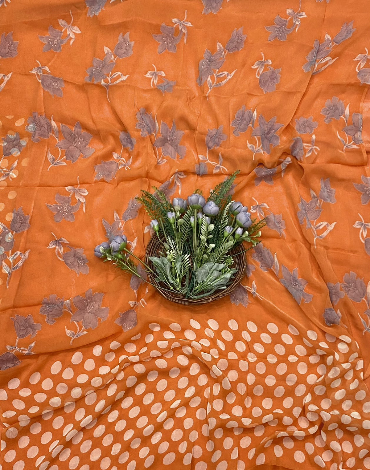 164D Crepe Polka Orange Suit Fabric/ CKC Polka Story