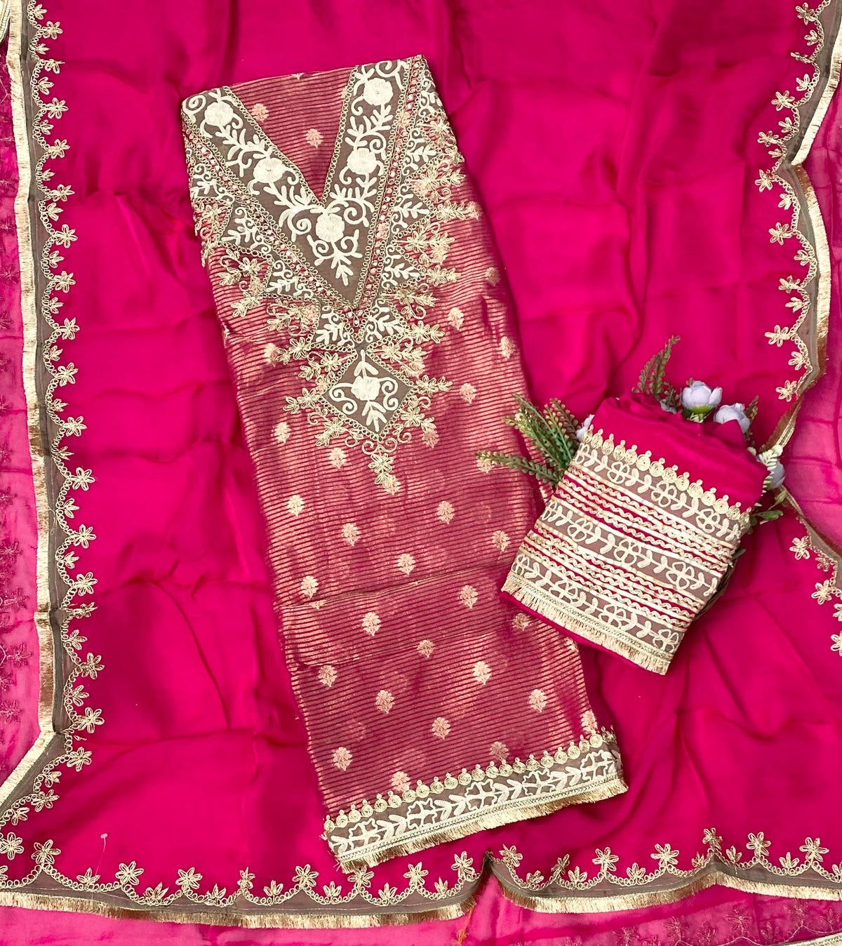 178D Banarasi Slub Tissue Magenta Suit Fabric/ CKC Partywear Collection