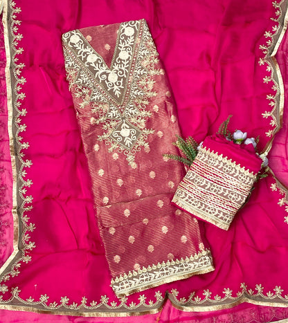 178D Banarasi Slub Tissue Magenta Suit Fabric/ CKC Partywear Collection