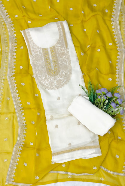 191D Pure Twill Organza Off White With Yellow Suit Fabric/ CKC Partywear Collection