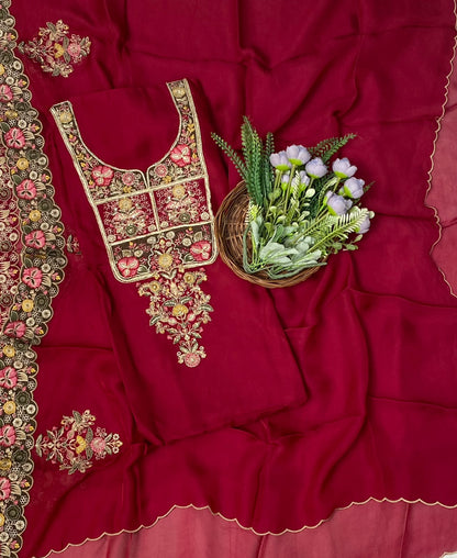 185D Pure Twill Organza Dark Red Suit Fabric/ CKC Partywear Collection