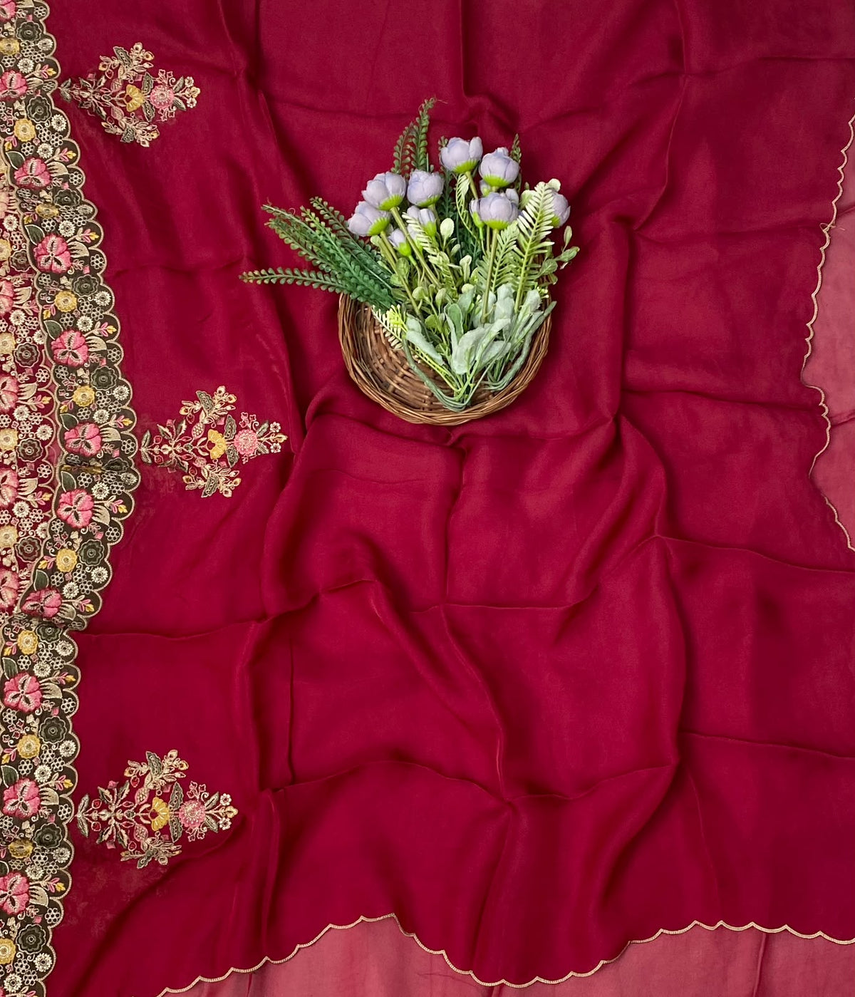 185D Pure Twill Organza Dark Red Suit Fabric/ CKC Partywear Collection
