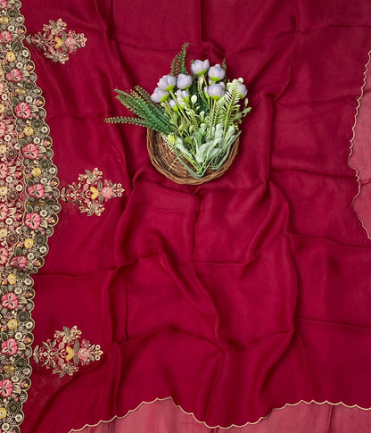 185D Pure Twill Organza Dark Red Suit Fabric/ CKC Partywear Collection