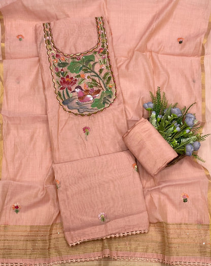144D Mul Chanderi Peach Suit Fabric/ CKC Mul Cotton