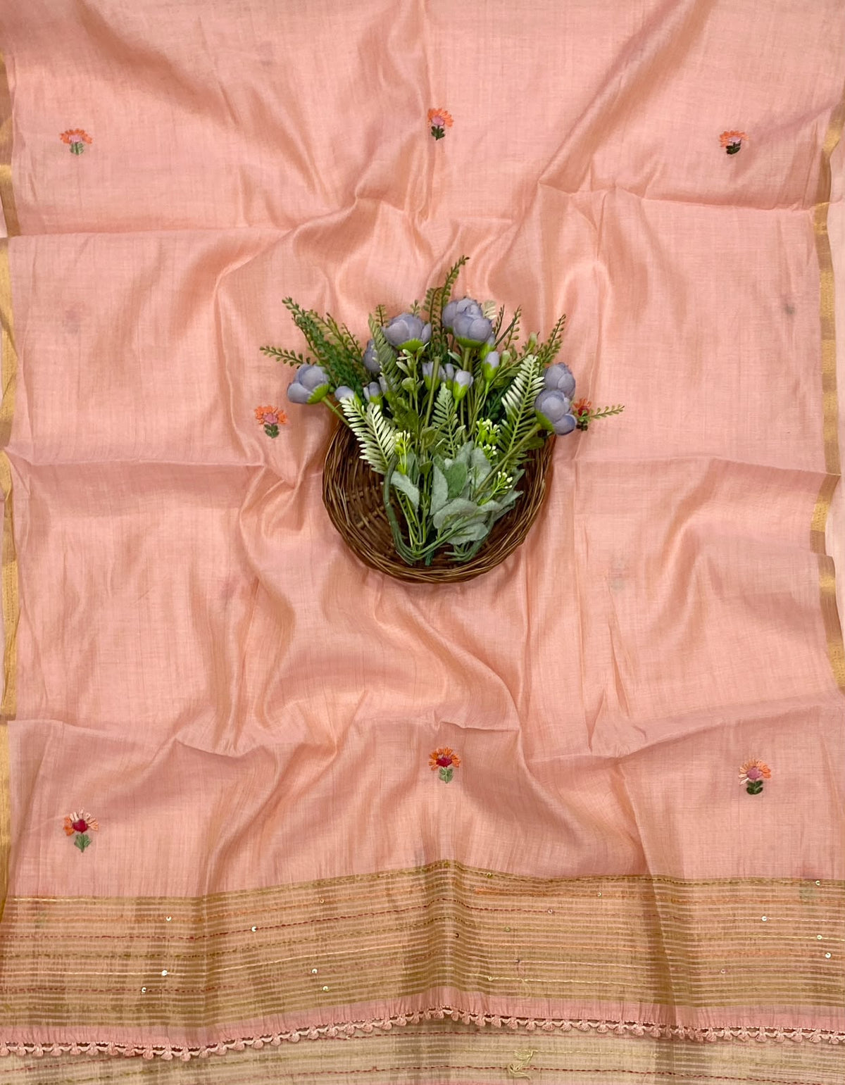 144D Mul Chanderi Peach Suit Fabric/ CKC Mul Cotton