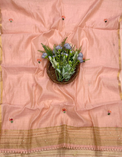 144D Mul Chanderi Peach Suit Fabric/ CKC Mul Cotton