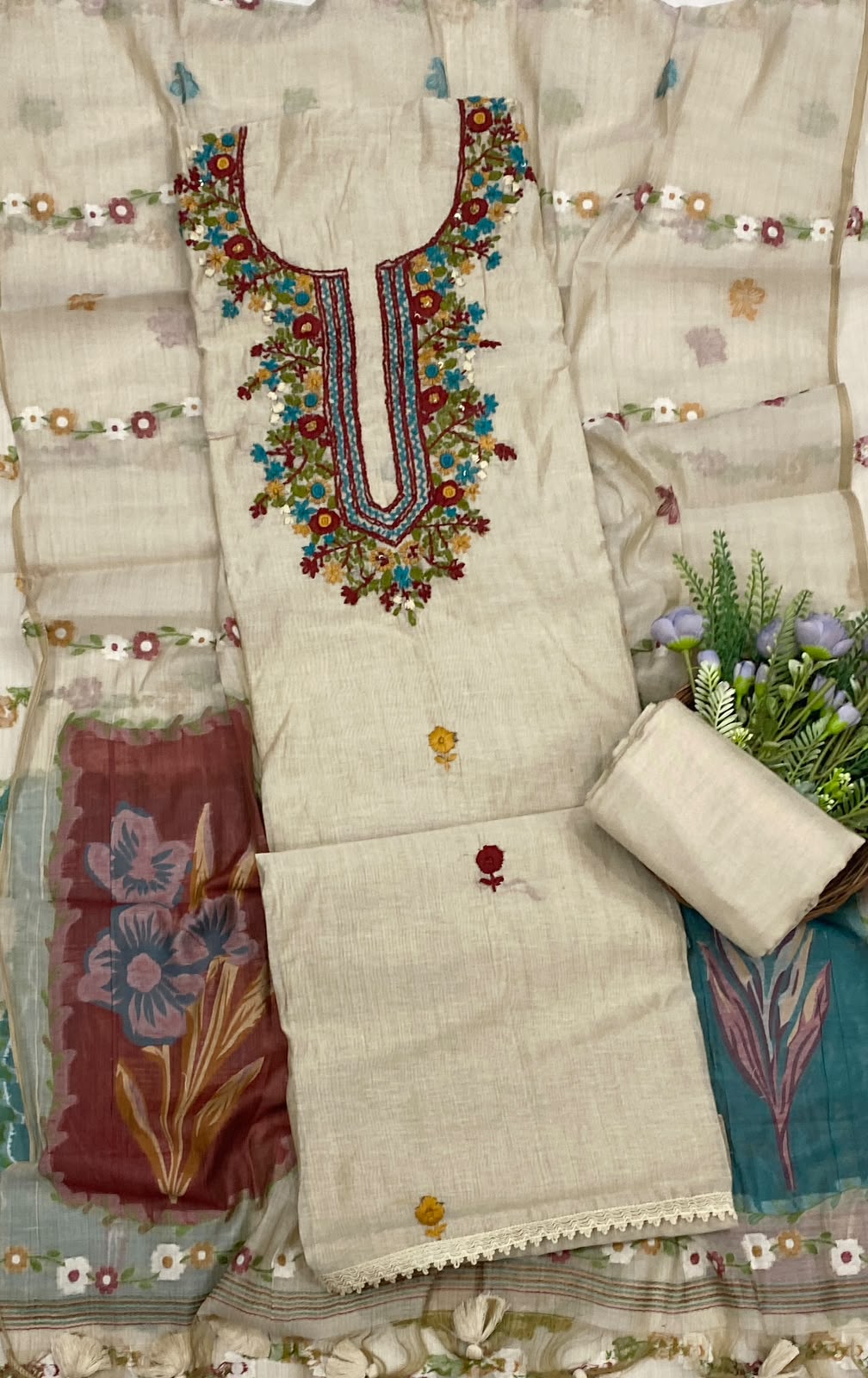 139D Mul Chanderi Beige Suit Fabric/ CKC Mul Cotton
