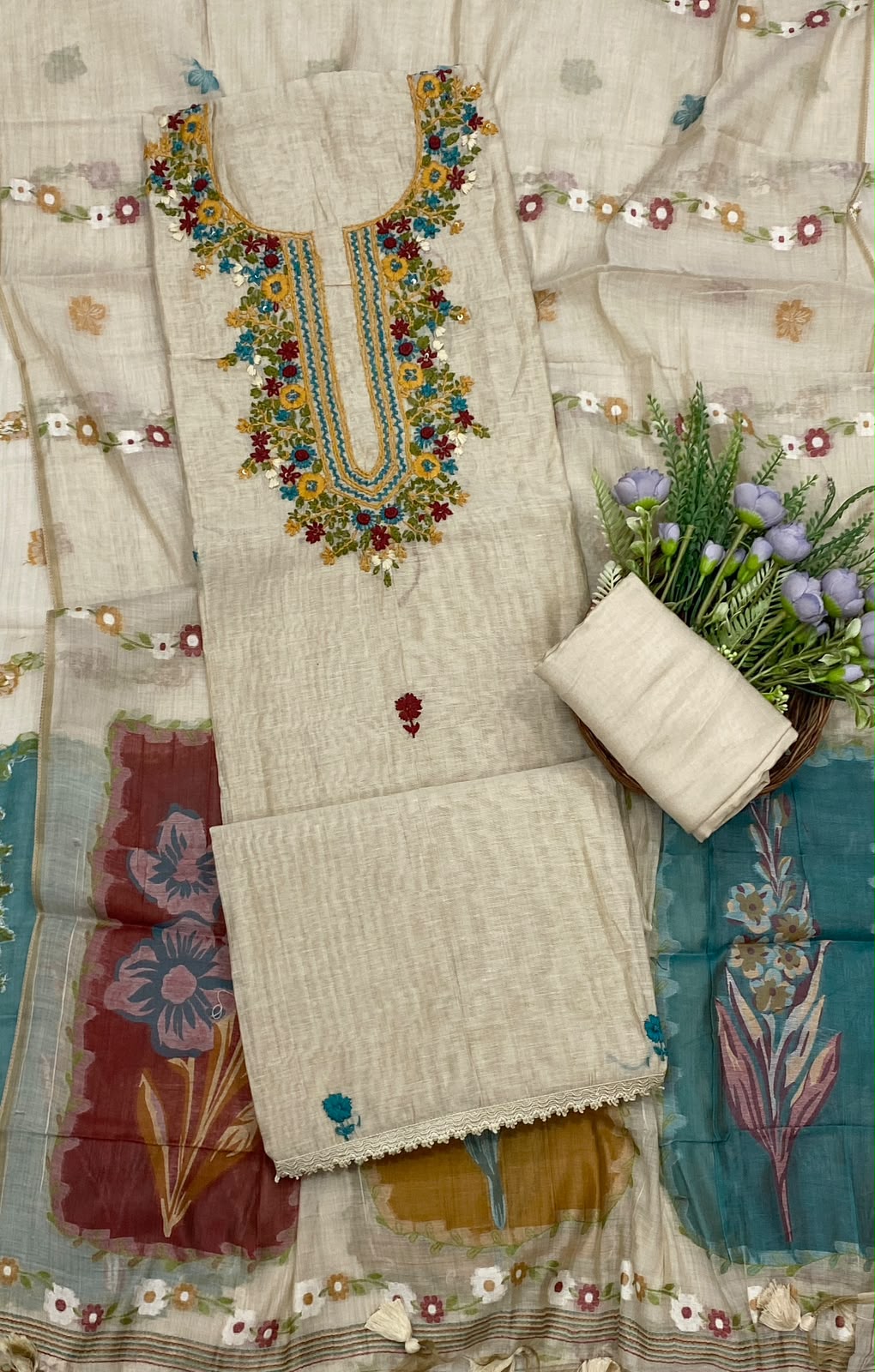 140D Mul Chanderi Beige Suit Fabric/ CKC Mul Cotton