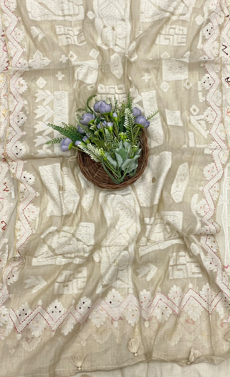 142D Mul Chanderi Beige Suit Fabric/ CKC Mul Cotton