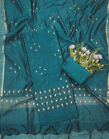75D Jamdani Peacock Blue Suit Fabric / CKC Jamdani Suits