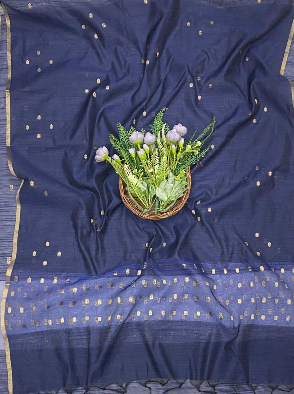 71D Jamdani Navy Blue Suit Fabric / CKC Jamdani Suits