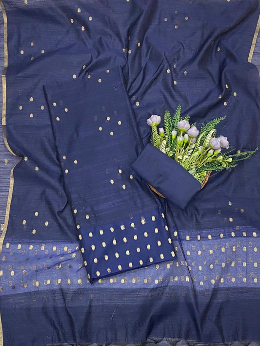 Jamdani Navy Blue Suit Fabric - Studio CKC