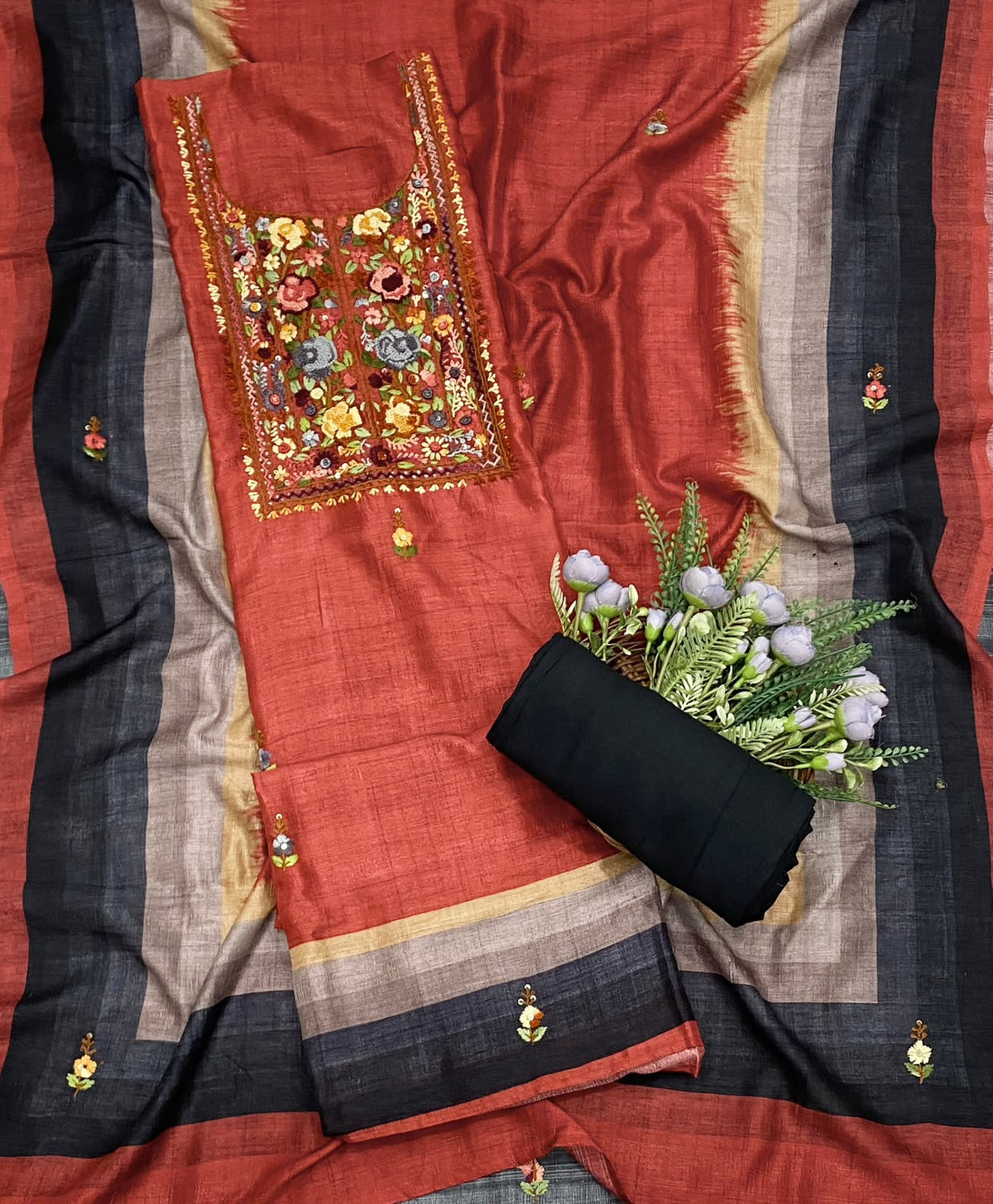 Tassar Silk Rust Red Suit Fabric - Studio CKC