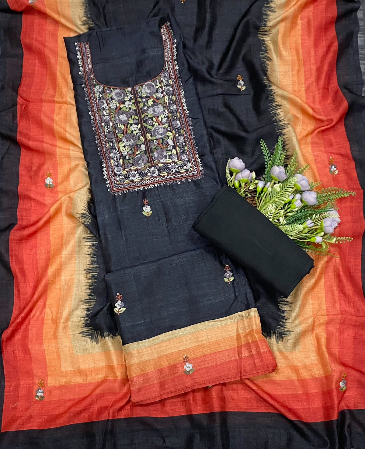 Tassar Silk Black Suit Fabric - Studio CKC