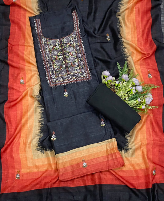 Tassar Silk Black Suit Fabric - Studio CKC
