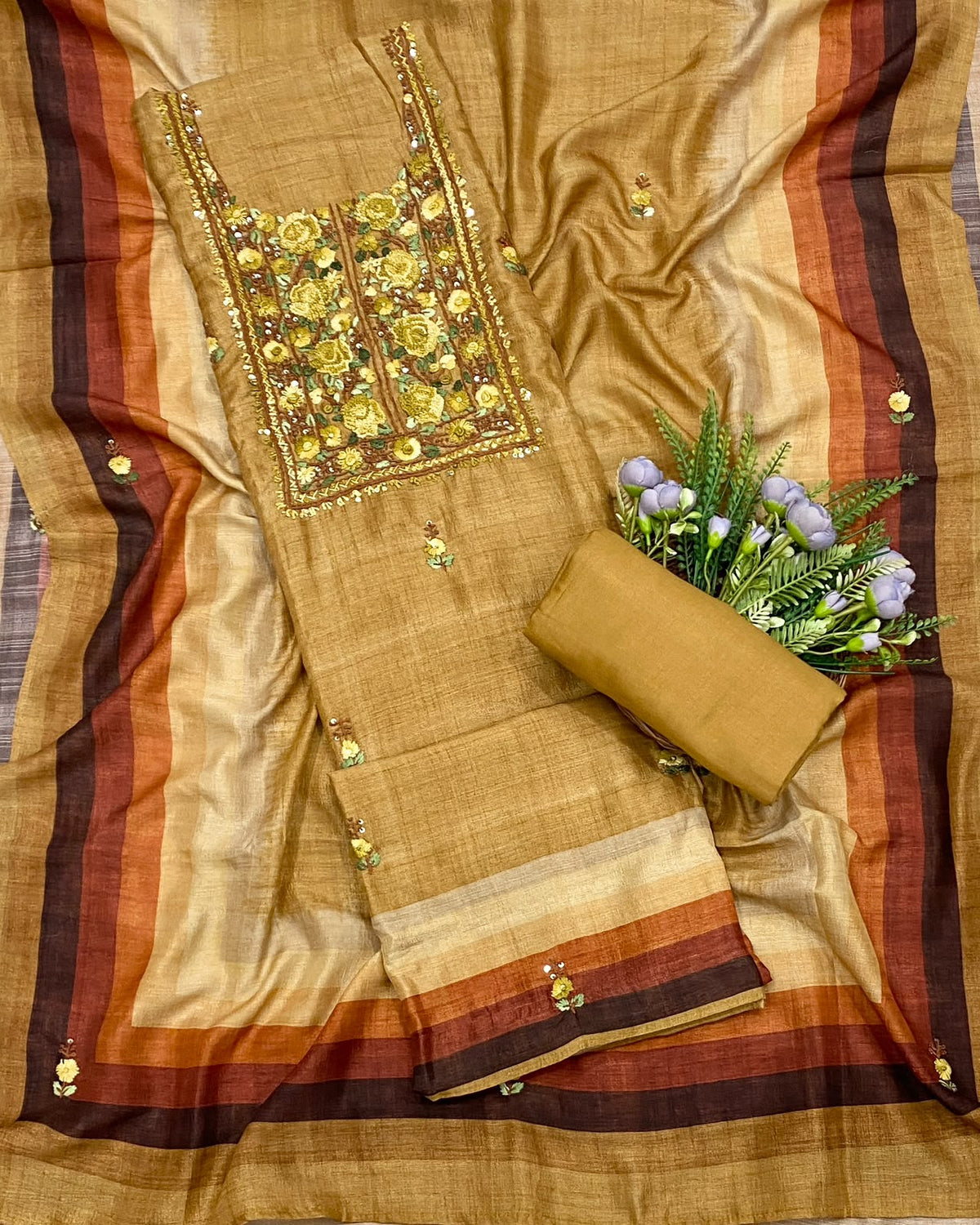 Tassar Silk Dusty Mustard Suit Fabric - Studio CKC