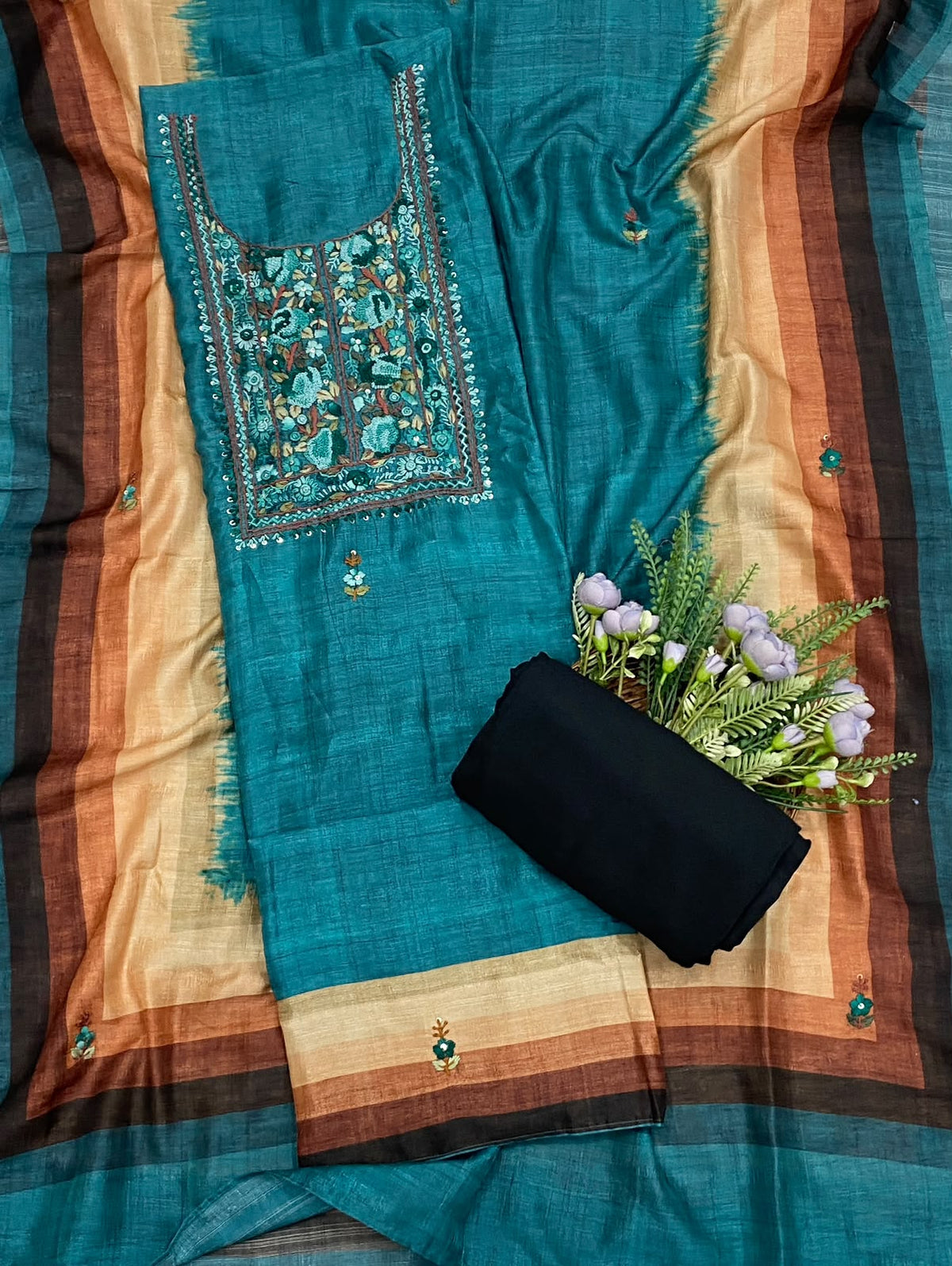 Tassar Silk Dark Sea Green Suit Fabric - Studio CKC