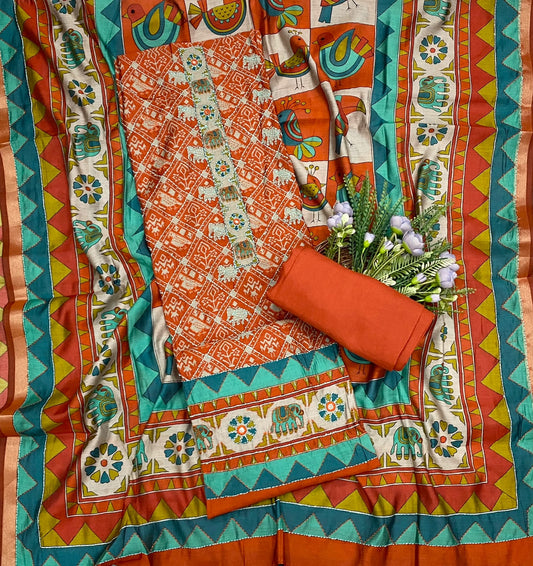 200D Maheshwari Orange Suit Fabric / CKC Maheshwari Suits