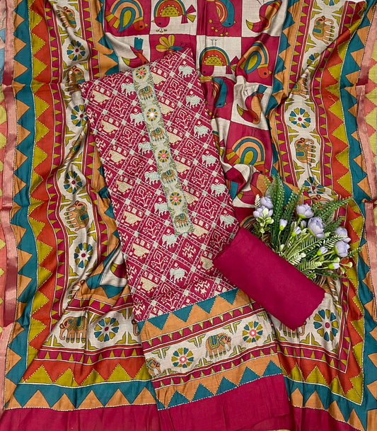 201D Maheshwari Pink Suit Fabric / CKC Maheshwari Suits