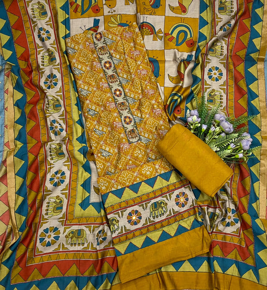 203D Maheshwari Yellow Suit Fabric / CKC Maheshwari Suits