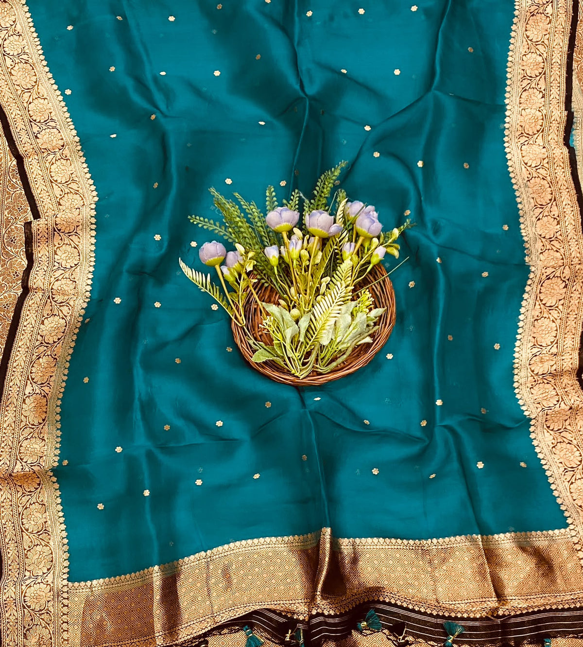 225D Pure Silk Black With Peacock Blue Suit Fabric/ CKC Banarasi Edit