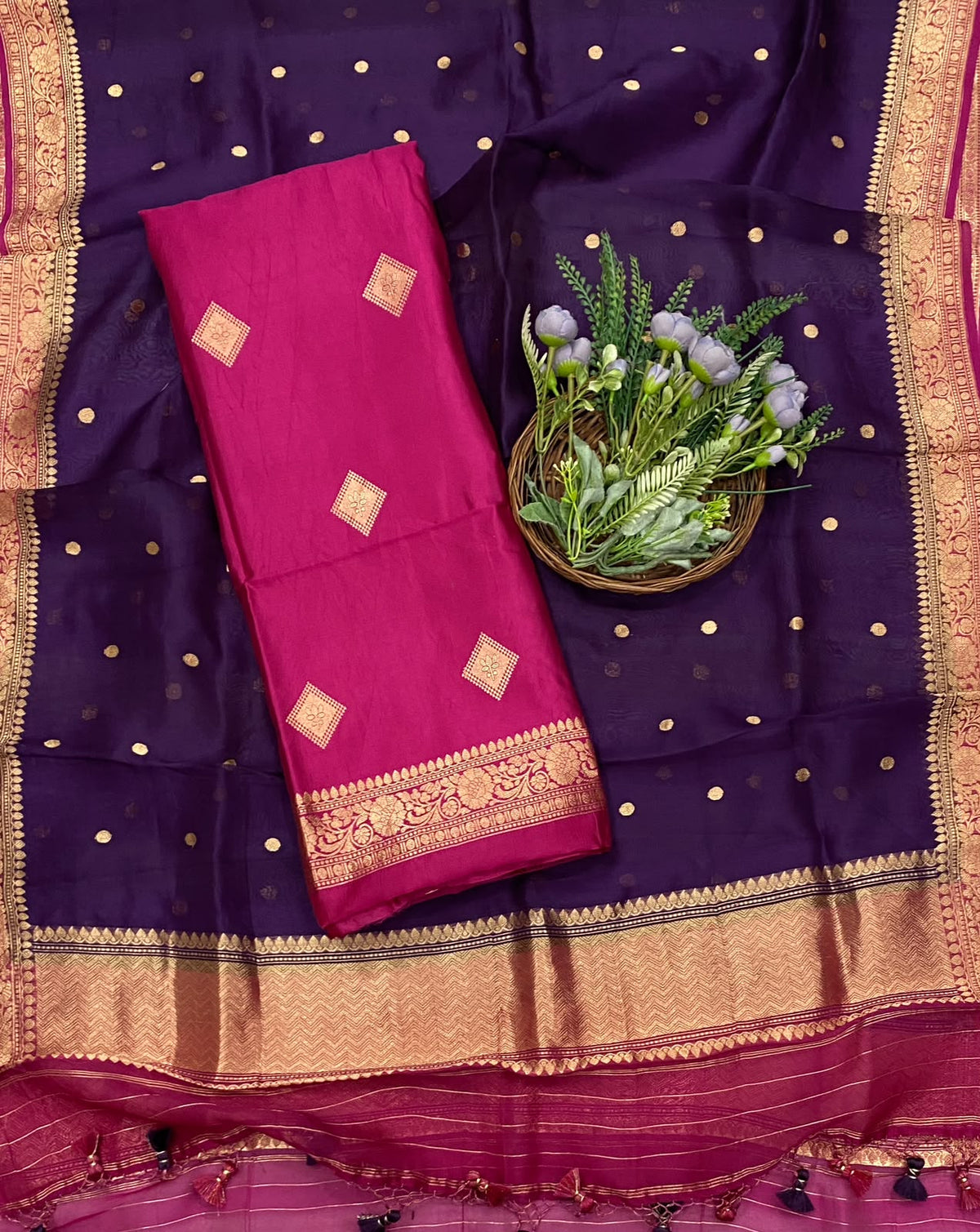 Pure Silk Magenta With Purple Suit Fabric - Studio CKC