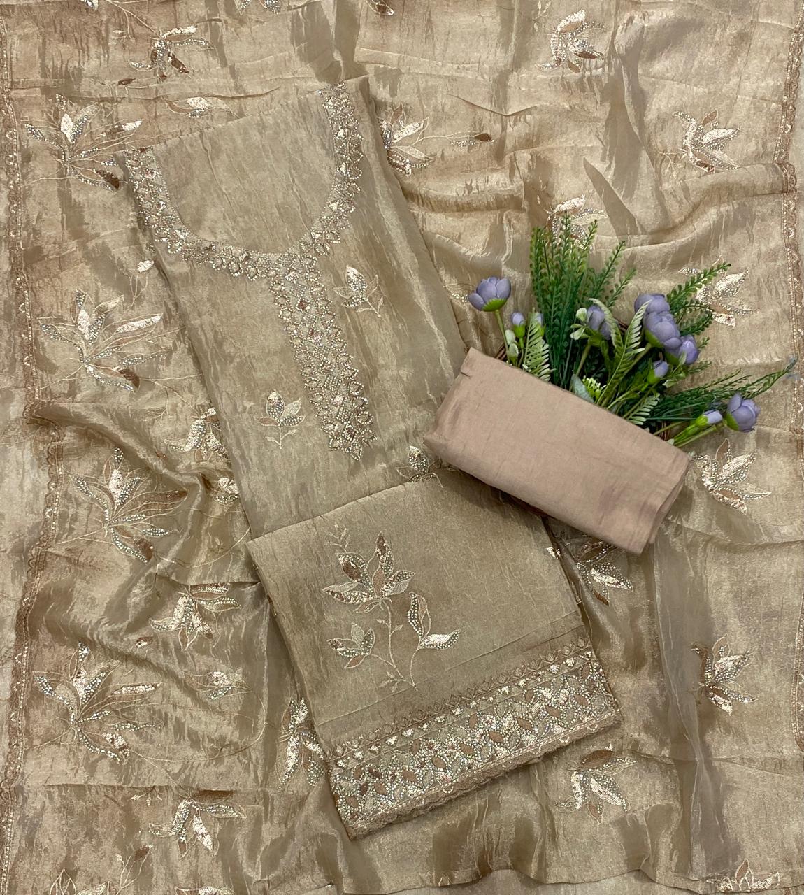 249D Shimmer Dusty Beige Suit Fabric/ CKC Partywear Collection