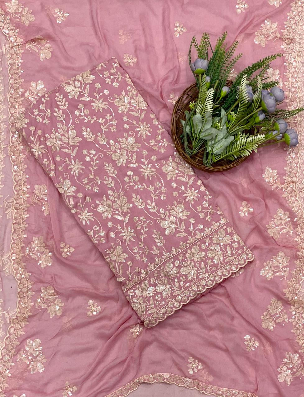 240D Chinon Pink Suit Fabric/ CKC Partywear Collection