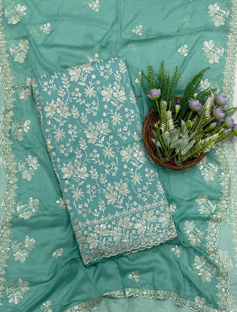 242D Chinon Sea Blue Suit Fabric/ CKC Partywear Collection