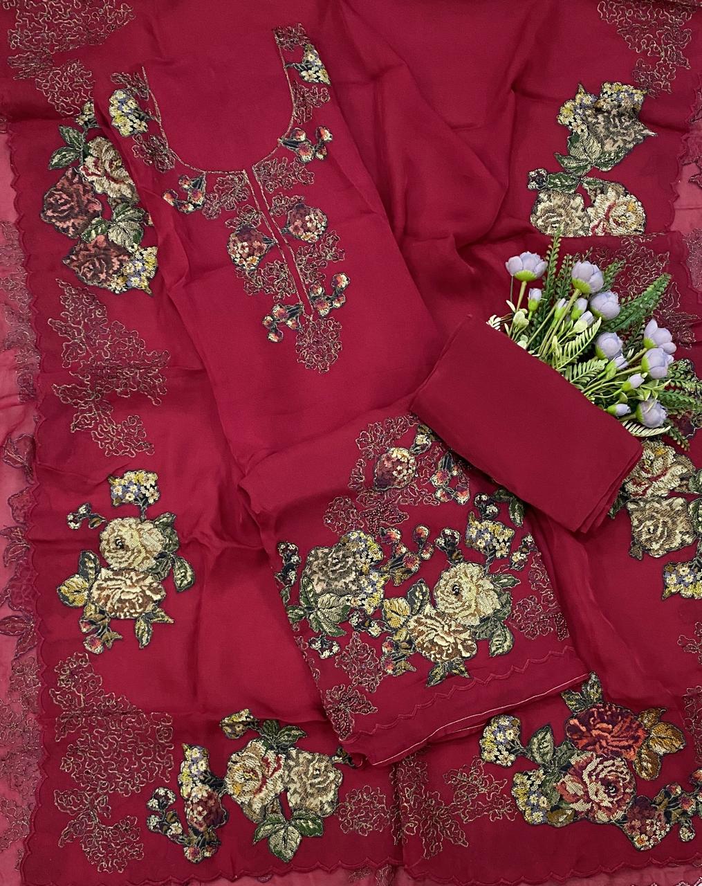 260D Pure Twill Organza Red Suit Fabric/ CKC Partywear Collection
