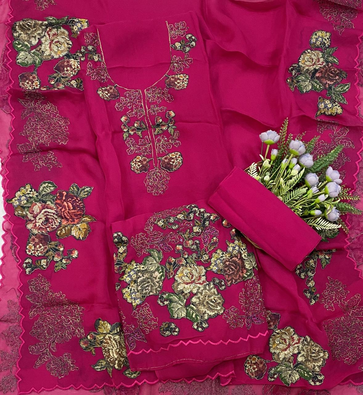 258D Pure Twill Organza Hot Pink Suit Fabric/ CKC Partywear Collection