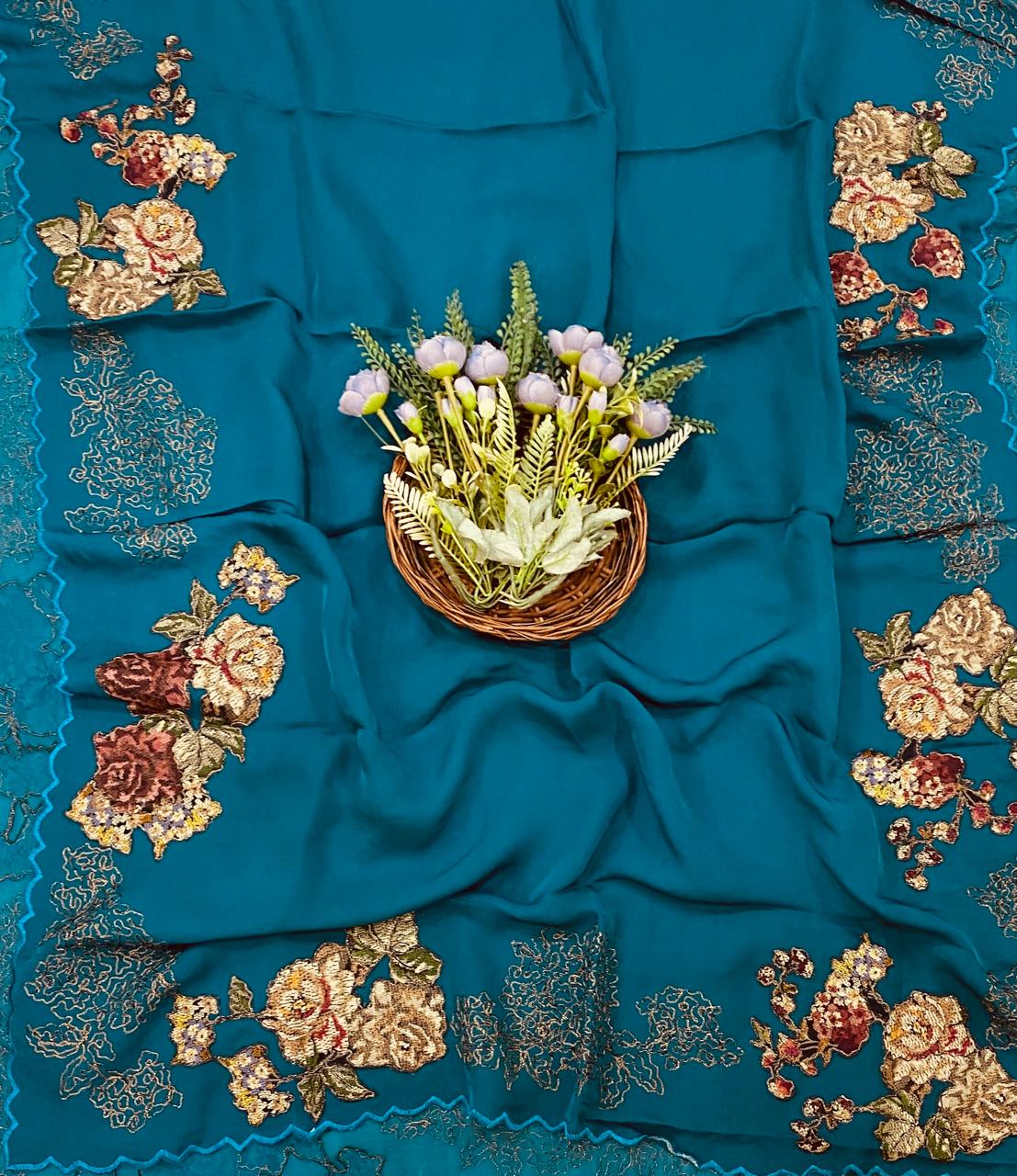 259D Pure Twill Organza Peacock Blue Suit Fabric/ CKC Partywear Collection